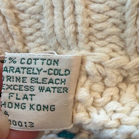 L.L. Bean Floral Heavy Cotton Sweater - Pink and Teal on Cream - Picture 6 of 6